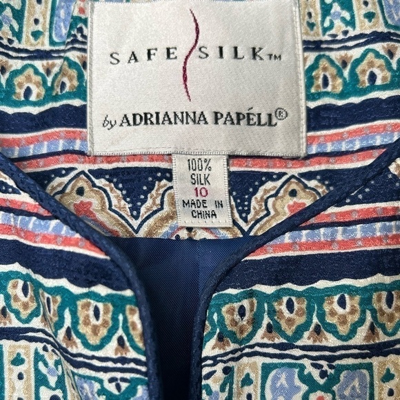 VINTAGE ADRIANNA PAPELL 100% SILK PASTEL PRINT BUTTON LINED BLAZER, SIZE 10 - Picture 6 of 8